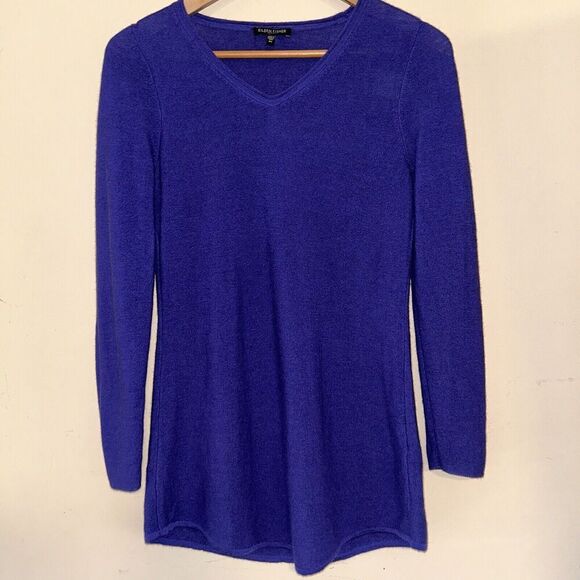 Eileen Fisher Purple Merino Wool V-Neck Tunic Sweater LongSleeve Petite Small PS - Picture 1 of 7